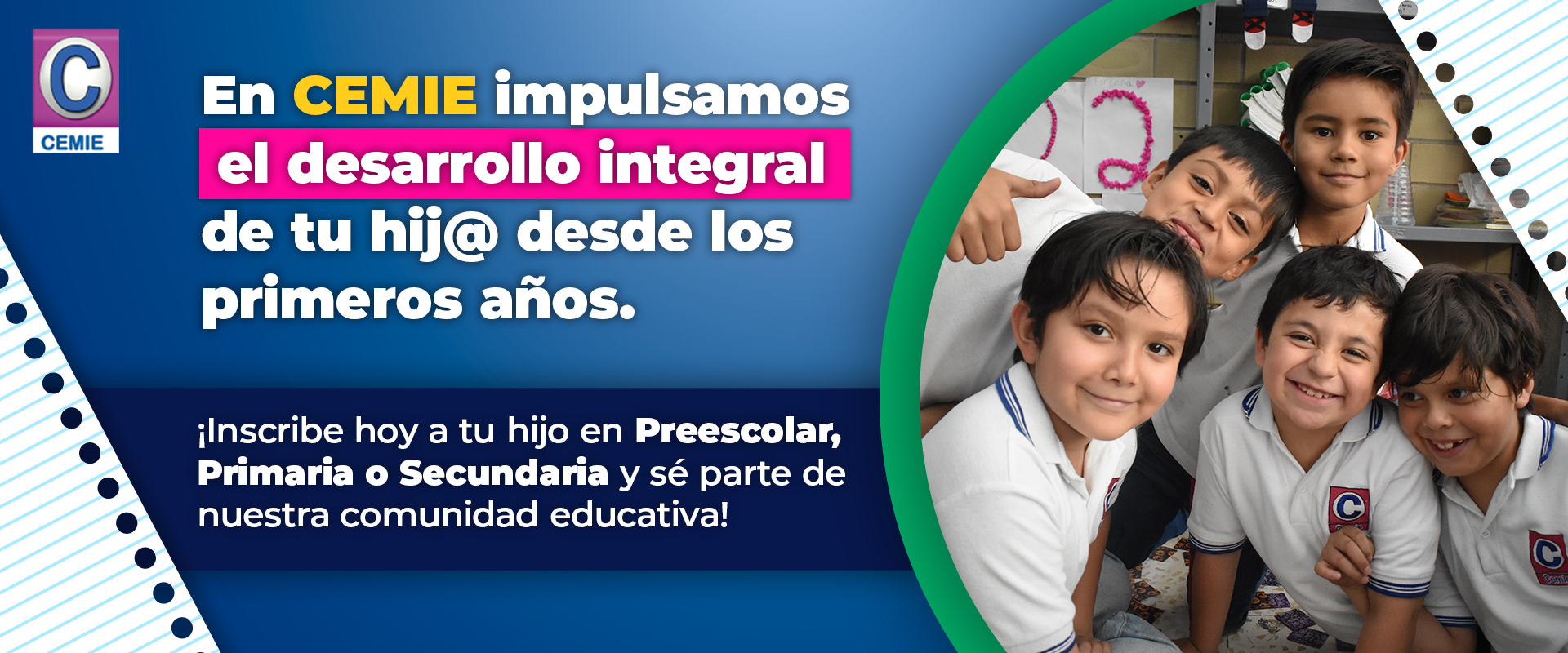 Alumnos de preescolar, primaria y secundaria del colegio CEMIE en actividades escolares.